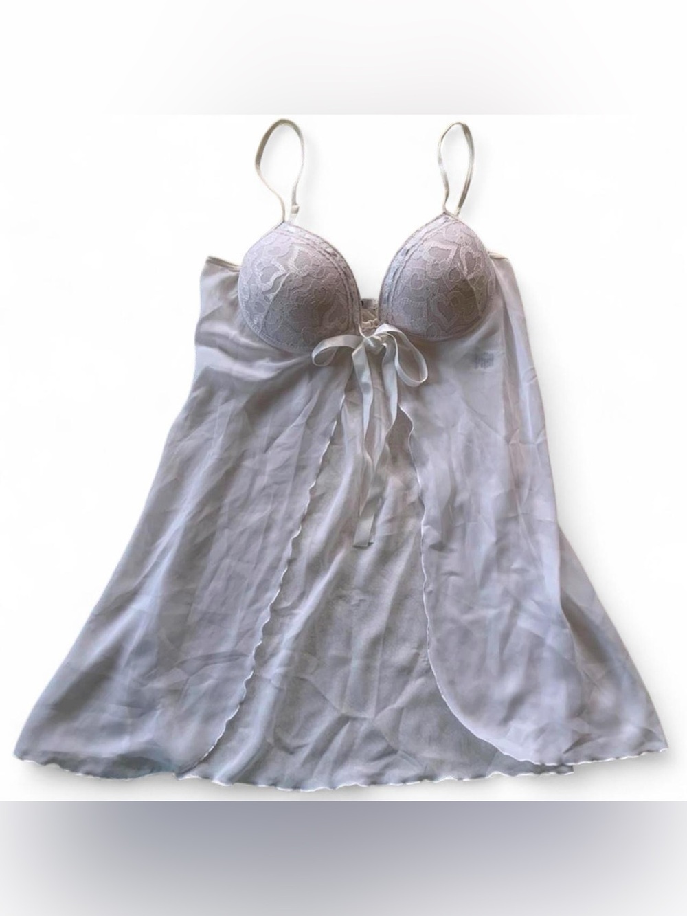 Marisa White Chiffon Mesh Open Front Babydoll Lingerie Top Size L